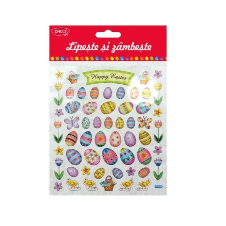 Abtibilduri DACO Lipeste si Zambeste, Model Oua Paste, 15x16.6 cm, 1 Folie, Multicolor, Autocolante Copii, Stickere Decorative, Abtibild