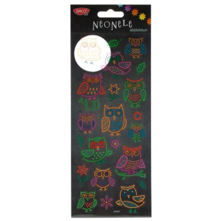 Abtibilduri DACO Neonele, Model Bufnite, 1 Folie, Multicolor