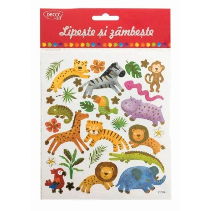 Abtibilduri DACO Lipeste si Zambeste, Model Jungla, 30 Buc/Set, Multicolor, Abtibild, Autocolante Copii, Stickere Decorative
