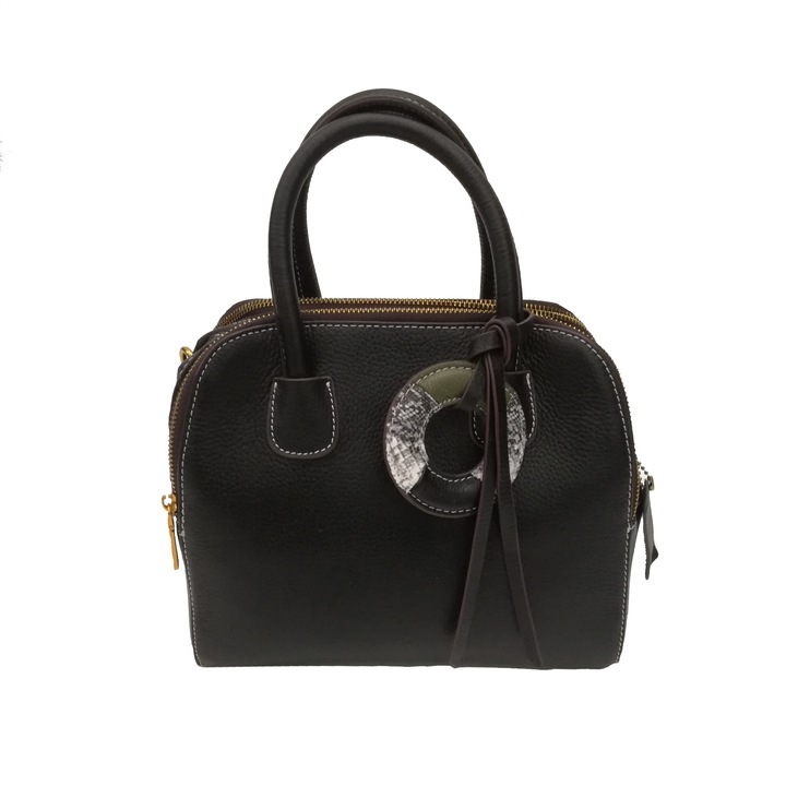 L-line fashion női táska, természetes bőr, két pánttal, 23x24x14 cm, fekete