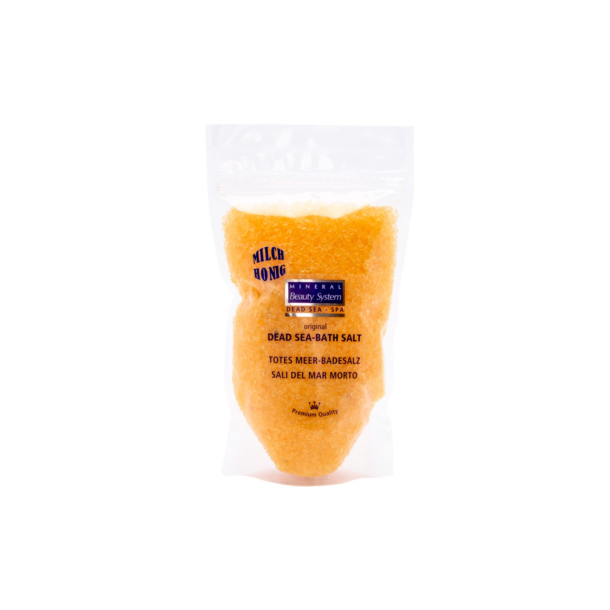Sare de baie Mineral Beauty System, 100% din Marea Moarta, Imbogatita cu Uleiuri Esentiale, Lapte si Miere, 500 g
