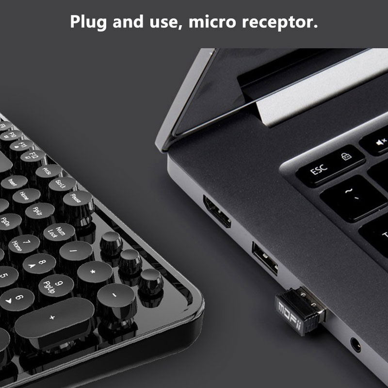 Kit Tastatura Mouse Wireless 2 4g Retro 104 Taste Rotunde Laptop Desktop Mini Negru Emag Ro