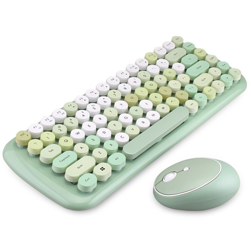 Kit tastatura mouse Wireless 2.4G Bluetooth 1600DPI Retro Colorful 84 taste rotunde Verde