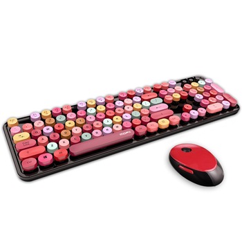 Kit tastatura mouse Wireless 2.4G Culoare Mixta Retro 104 taste rotunde Laptop Desktop Universal Rosu Kit tastatura mouse Wireless 2.4G Culoare Mixta Retro 104 taste rotunde Laptop Desktop Universal Rosu