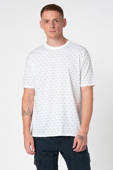 United Colors of Benetton, Tricou cu decolteu la baza gatului si imprimeu grafic, Alb, S United Colors of Benetton, Tricou cu decolteu la baza gatului si imprimeu grafic, Alb, S