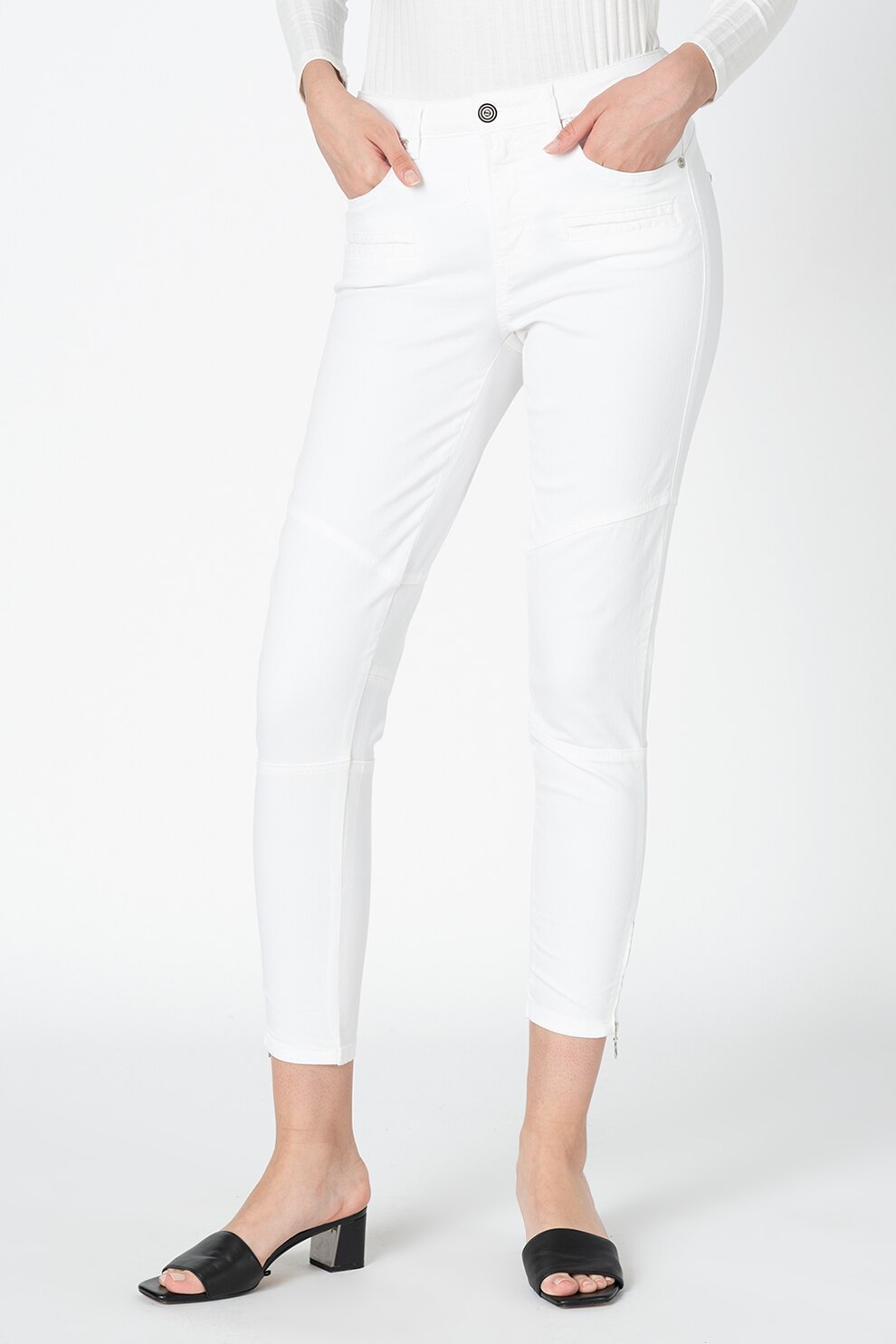 United Colors of Benetton, Blugi crop cu slituri cu fermoar la nivelul gleznelor, Alb