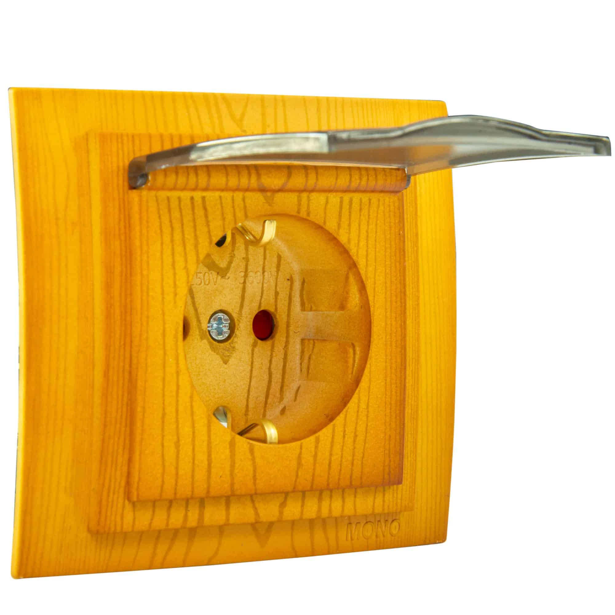 Priza simpla cu CP Mono Electric LARISSA, clips, capac, protectie copii, ingropat/ST, stejar