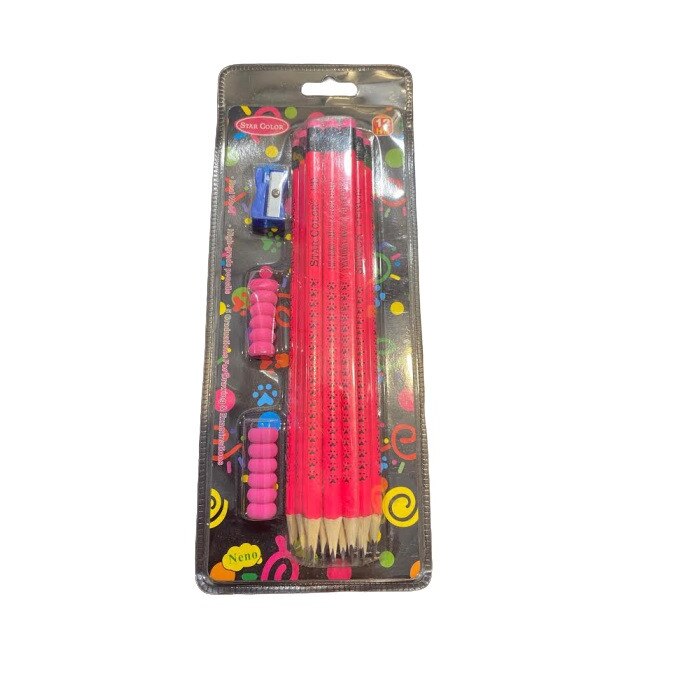 Set 12 creioane de lemn HB, cu ascutitoare si grip