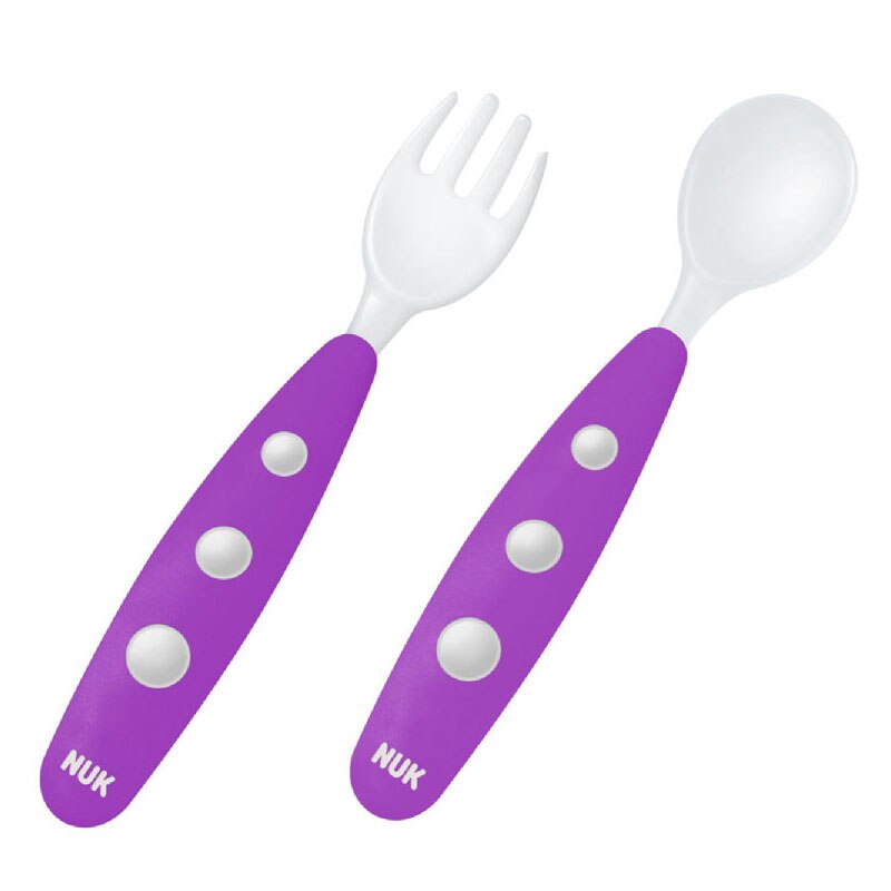 Set 2 piese lingurita si furculita Nuk 255047M, Mov 8+ luni