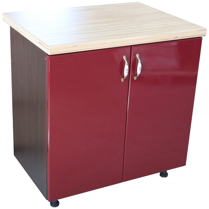 Masca pentru chiuveta cu 2 usi 80 cm Zebra, wenge/MDF Rosu, cu blat Artar, 80 x 85 x 60 cm