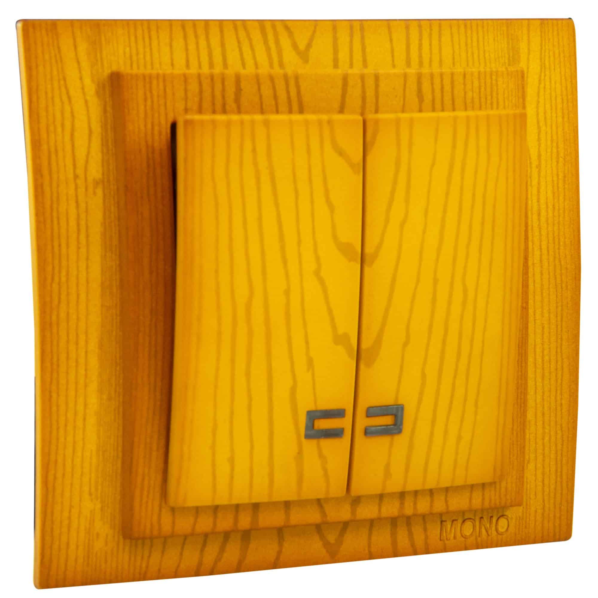 Intrerupator dublu cu LED Mono Electric LARISSA, clips, ingropat/ST, stejar