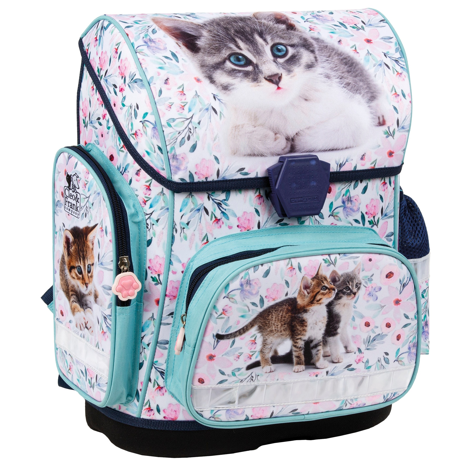 【Rinco】 Ghiozdan scolar ergonomic Cleo & Frank cu catarama - Kitty Cat
