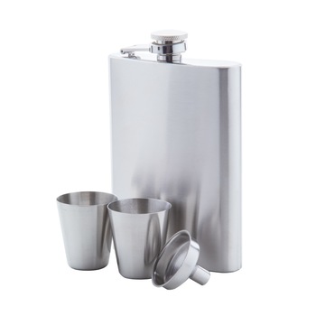 Set sticla metalica plata, 230 ml, cu 2 pahare Set sticla metalica plata, 230 ml, cu 2 pahare