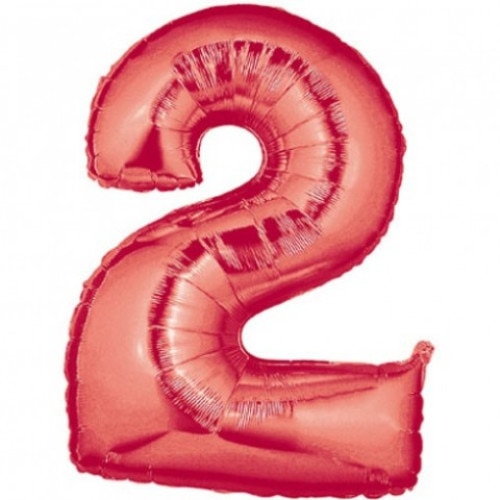 Balon folie, cifra 2, rosu, 100 cm