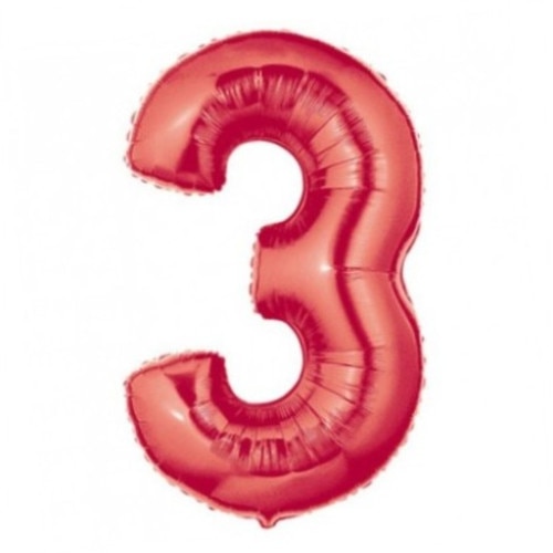 Balon folie, cifra 3, rosu, 100 cm