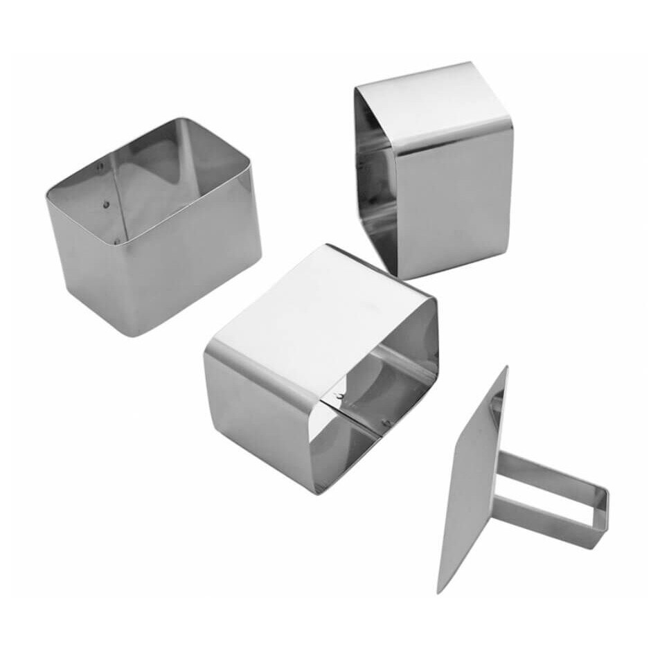 Set 3 forme dreptunghi curbat si pasator, inox, 68xh45mm