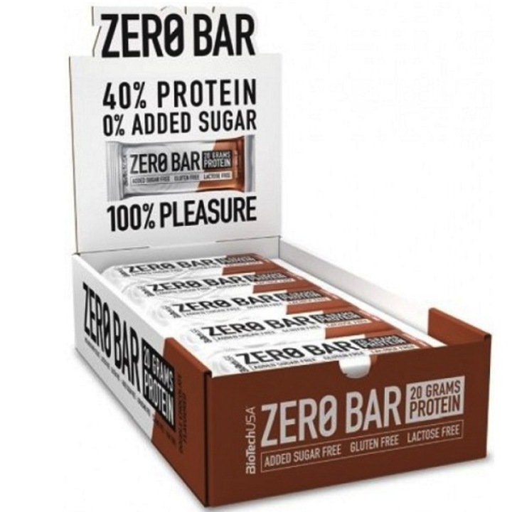 Set Baton proteic BioTech USA, Zero Bar, Fara gluten, Aroma de ciocolata si cocos, 20bucati x 50g