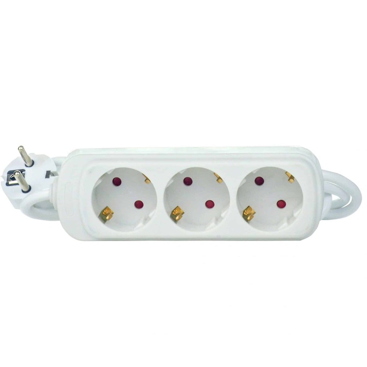 Prelungitor L ohuis 3 prize, cu protectie copii, cablu 3x1mm, 1.5m, alb