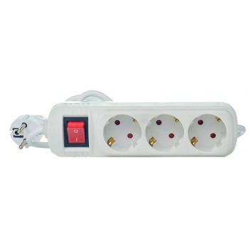 Prelungitor Lohuis, 3 prize, intrerupator, cu protectie copii, cablu 3x1mm, 2m, alb Prelungitor Lohuis, 3 prize, intrerupator, cu protectie copii, cablu 3x1mm, 2m, alb