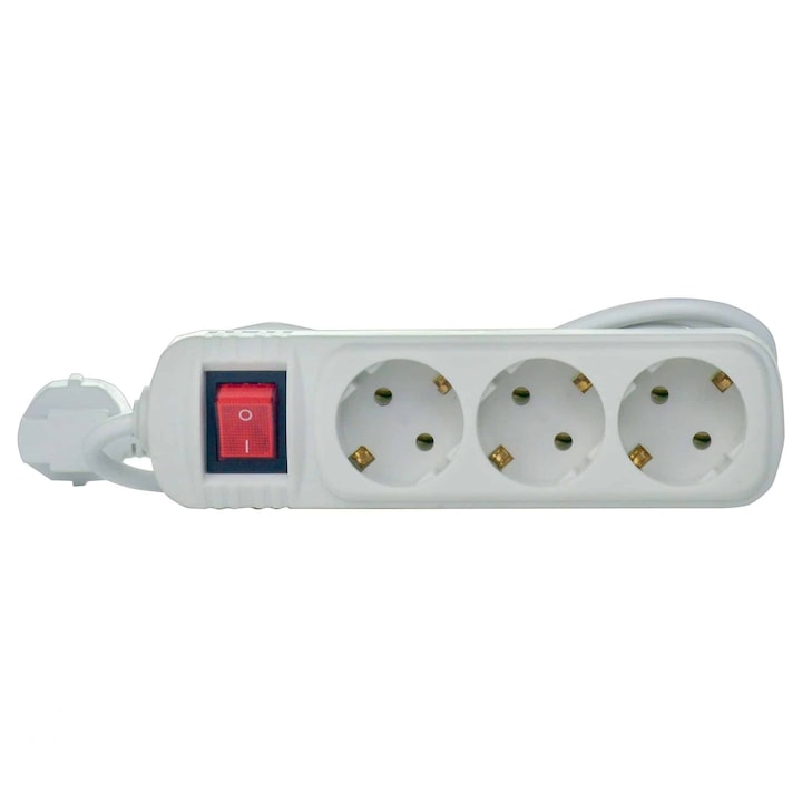 Prelungitor Lohuis, 3 prize, intrerupator, cablu 3x1mm, 5m, alb