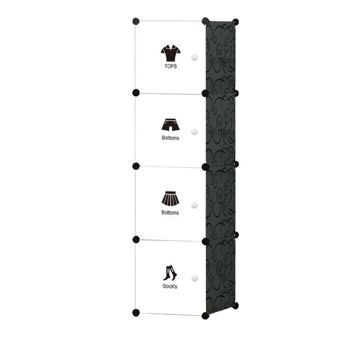 Модулен гардероб Naimeed, с метална конструкция, пластмаса, D3202, бял/черен