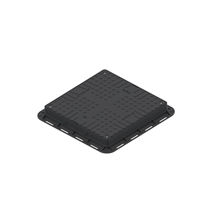 Capac Plastic Urban, VODALAND, Negru, patrat, necarosabil, 700x700 PL.550x550, Hext.80, cu 4 inchizatoare, A15