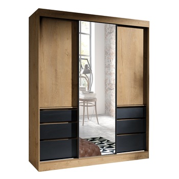 Dulap cu Oglinda Haiti 180 Dab Lefkas / Negru, 180 x 216 x 65 cm Dulap cu Oglinda Haiti 180 Dab Lefkas / Negru, 180 x 216 x 65 cm