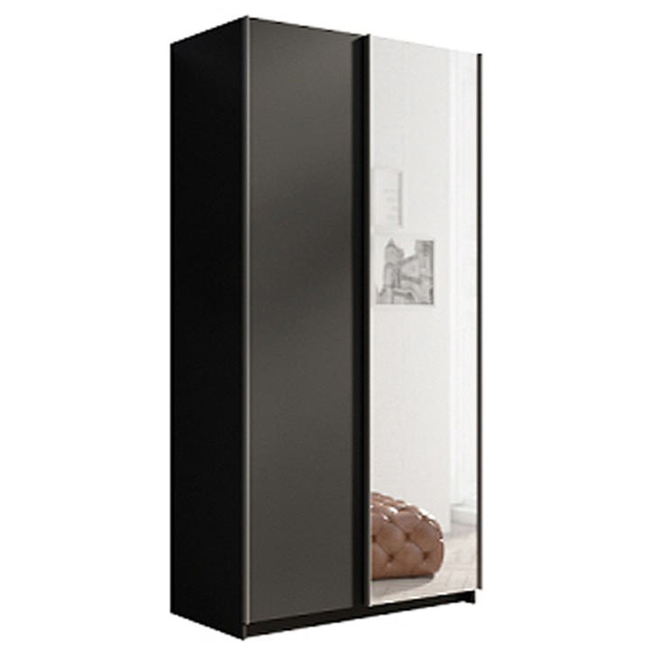 Dulap cu Oglinda Rick 120 Negru, 120 x 216 x 64 cm