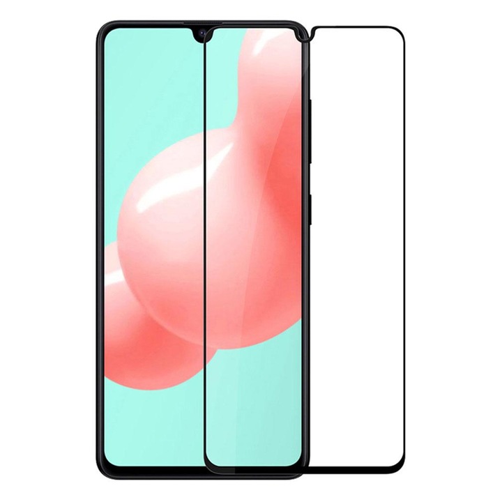 Biztonságos üvegfólia kompatibilis: SAMSUNG Galaxy A41, 3D fekete, TELJES KÉPERNYŐ, Full Glue, Edzett üveg, Anti-Shock, Viceversa