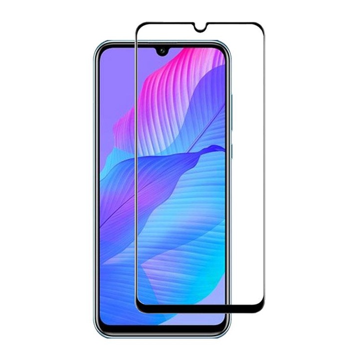 Huawei Y6P védőüveg fólia, 3D fekete, TELJES KÉPERNYŐ, Full Glue, Edzett üveg, Anti-Shock, Viceversa