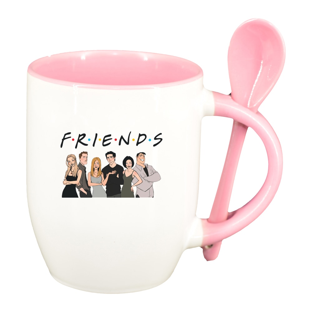 Cana Friends, Movie cu lingurita, interior roz, 330ml, D1454