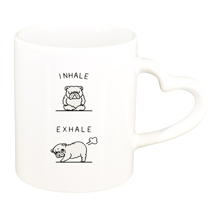 Чаша за вдишване и издишване, бяла, дръжка сърце, 330 мл, D1451