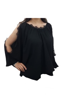 Bluza dama, din bumbac si vascoza, Neagra Bluza dama, din bumbac si vascoza, Neagra