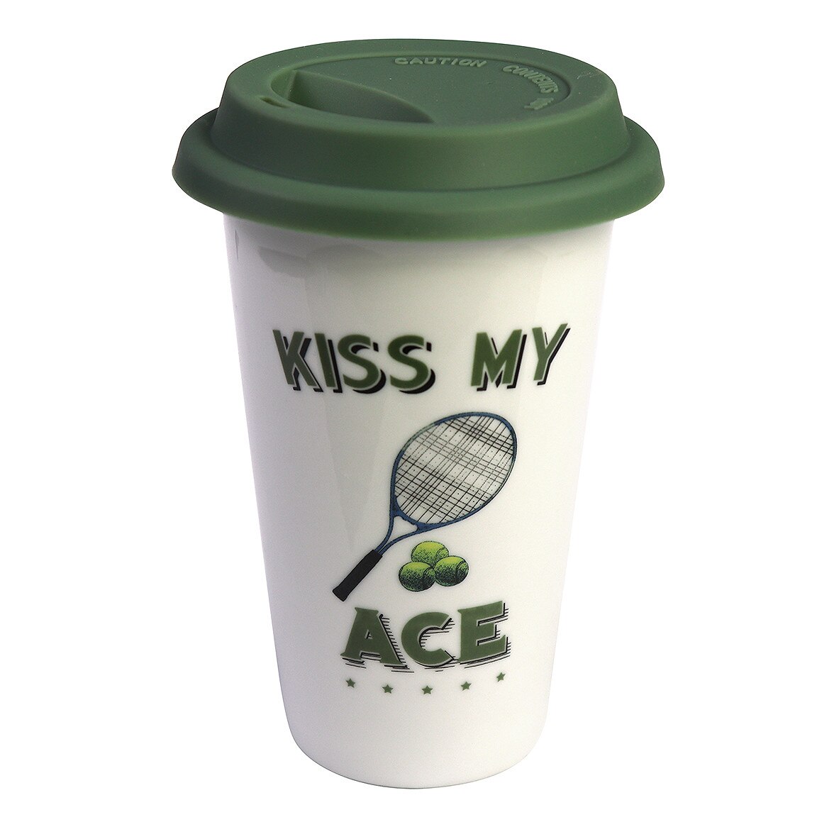 Cana de voiaj - Tennis, Portelan, 400 ml, Alb / Verde