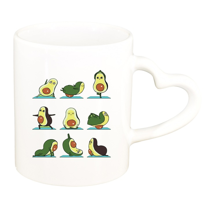 Чаша авокадо, бяла, дръжка сърце, 330 мл, D1456