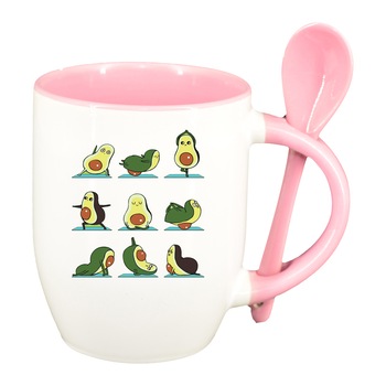 Cana Avocado cu lingurita, interior roz, 330ml, D1456 Cana Avocado cu lingurita, interior roz, 330ml, D1456