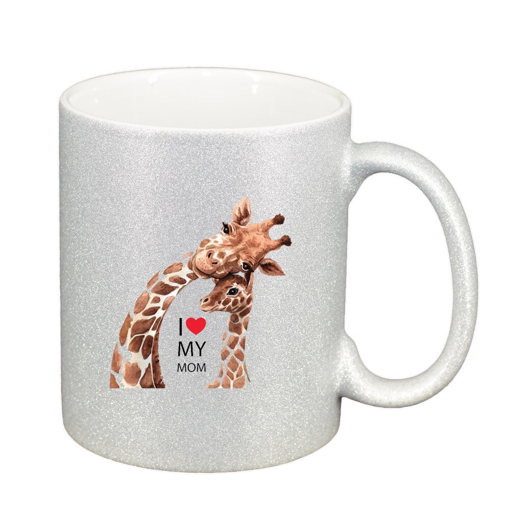 Cana I love my mom, argintiu sidefata glitter, 330ml, D1462