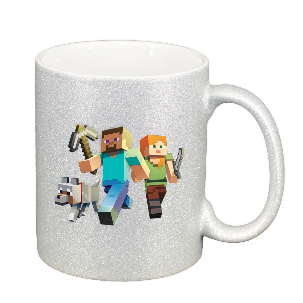 Cana Minecraft, argintiu sidefata glitter, 330ml, D1468