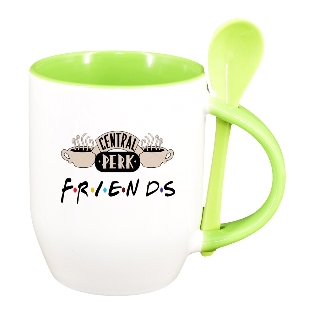 Cana Friends cu lingurita, interior verde deschis, 330ml, D1475