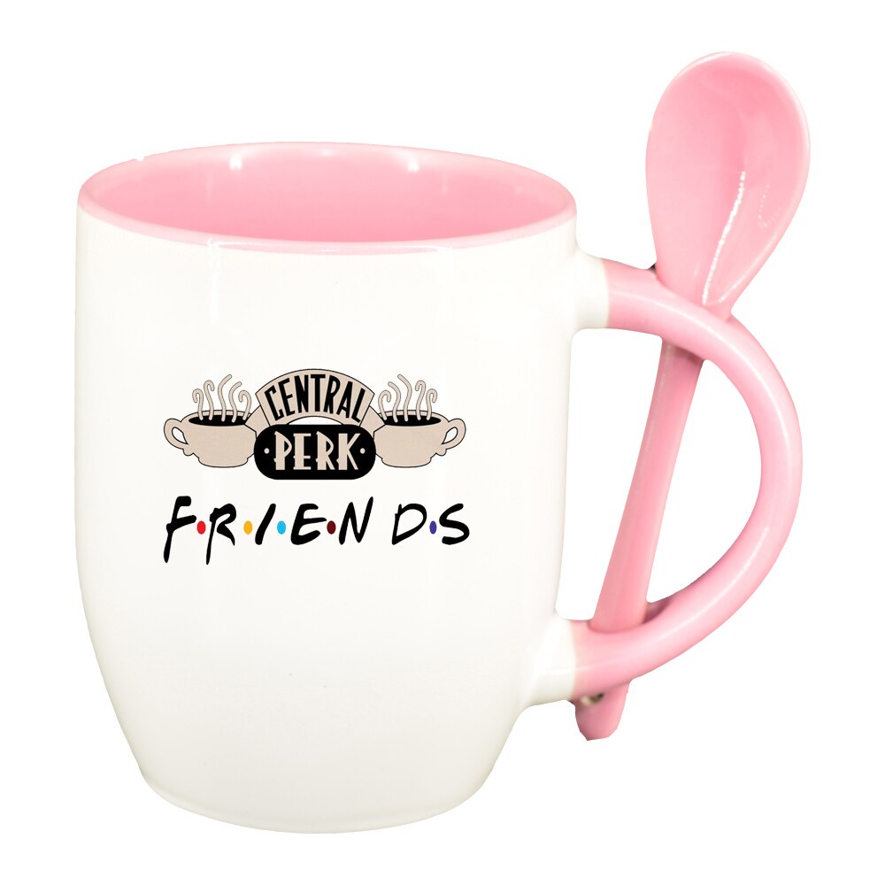 Cana Friends cu lingurita, interior roz, 330ml, D1475