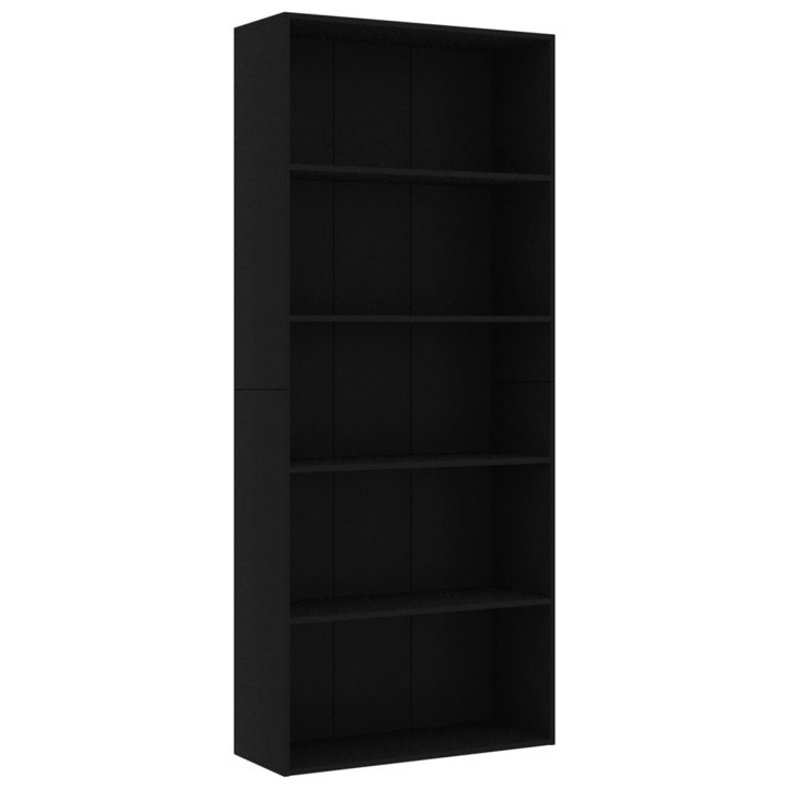 Biblioteca cu 5 rafturi vidaXL, negru, 80x30x189 cm, lemn prelucrat, 29.5 kg