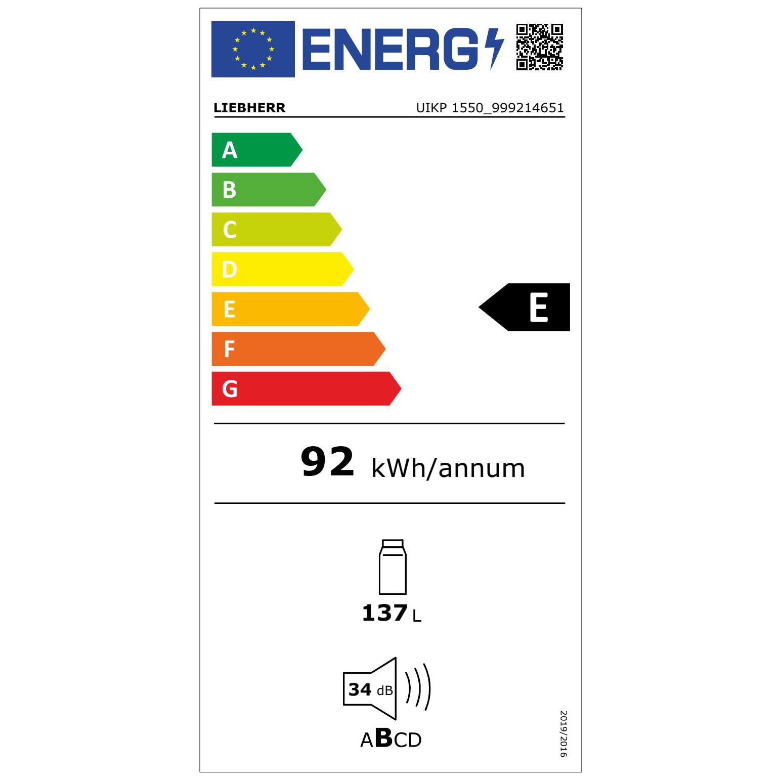 Frigider cu 1 usa incorporabil Liebherr UIKP 1550, 136 L, Clasa E, SuperCool, Alarma usa, Display, Control taste, H 88 cm