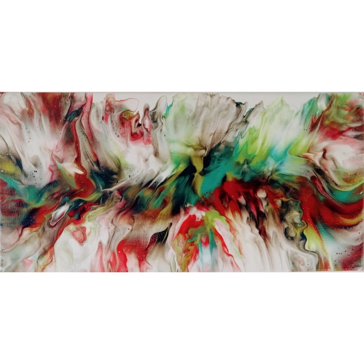 Tablou pictat manual, Sweet Whispers, Canvas pe sasiu de lemn, 30 x 50 cm, Multicolor, Abstract