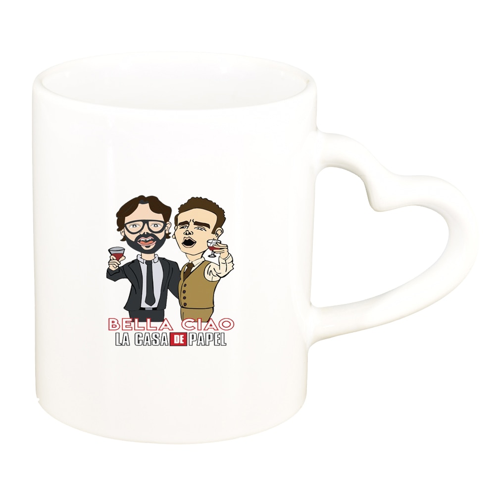 Cana La Casa De Papel, alb, maner inima, 330ml, D1487