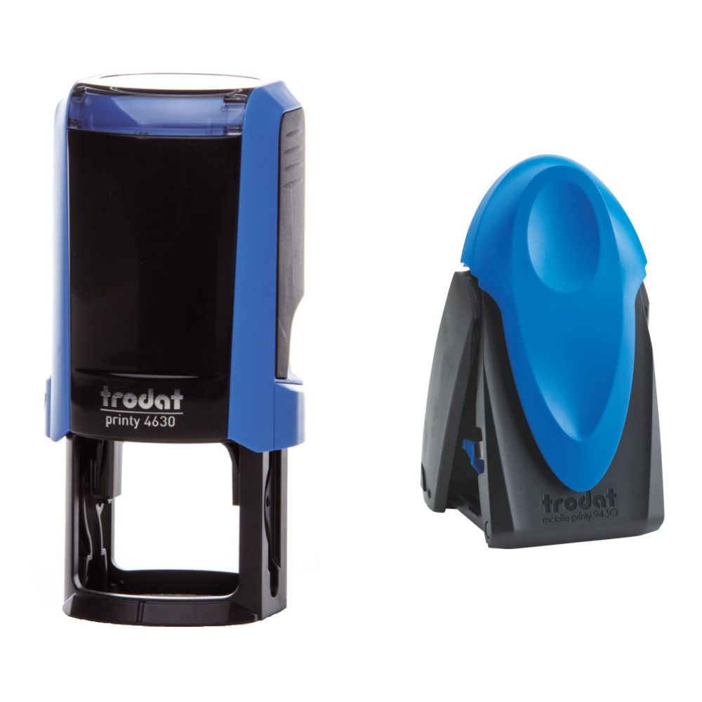 Pachet stampile firma Trodat Power Box Printy 4630 + Mobile Printy 9430, tus albastru, diametru 30 mm, culoare albastra