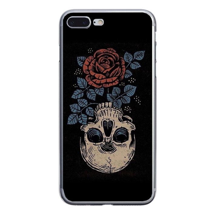 Husa silicon neagra iPhone 7 plus Rose Skull