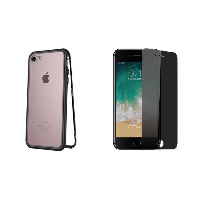 Магнитен калъф Apple iPhone 7 със защитен стъклен гръб и защитен филм за екрана, MyStyle Perfect Fit