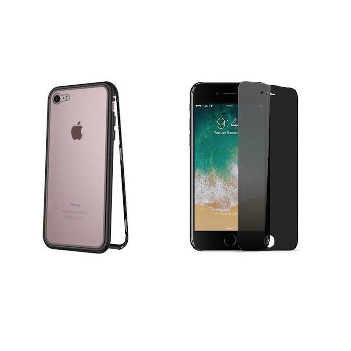 Магнитен калъф Apple iPhone 8 със защитен стъклен гръб и защитен филм за екрана, MyStyle Perfect Fit