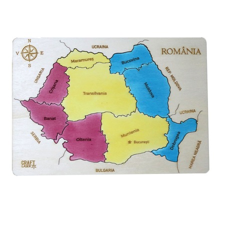 Joc Educativ Din Lemn Gravat Harta Romaniei Pe Judete Si Regiuni 3 Straturi Emag Ro