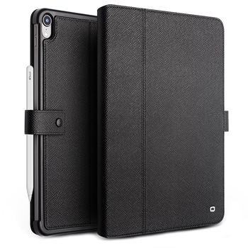 Husa iPad Pro 12.9 (2018), Qialino, piele naturala, smart cover, inchidere sigura cu capsa, suport pencil integrat, culoare Negru Husa iPad Pro 12.9 (2018), Qialino, piele naturala, smart cover, inchidere sigura cu capsa, suport pencil integrat, culoare Negru